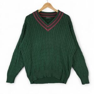 Vtg J. Crew Oarsman Cable Knit V Neck Sweater